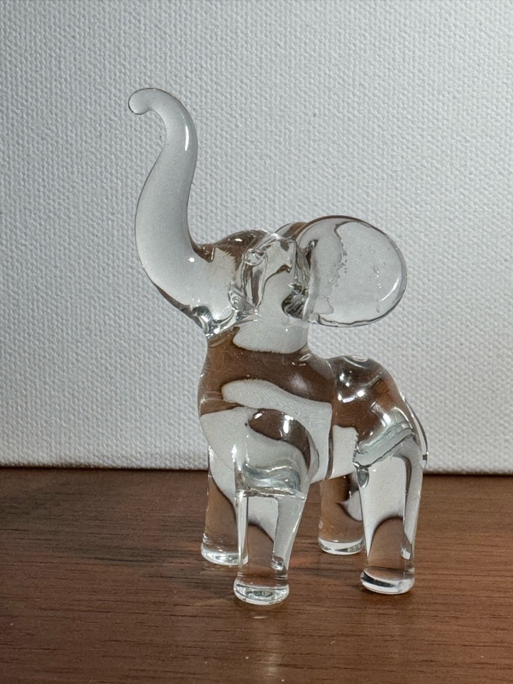 Clear Glass Elephant Figurine - White Accents